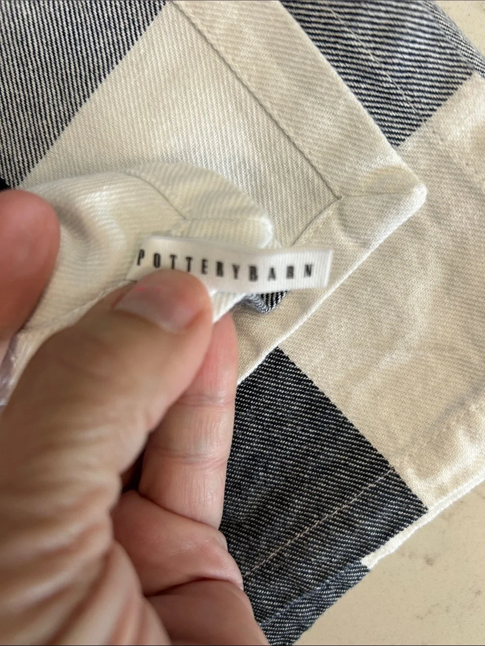 Pottery Barn Navy and Cream Buffalo Check Textile